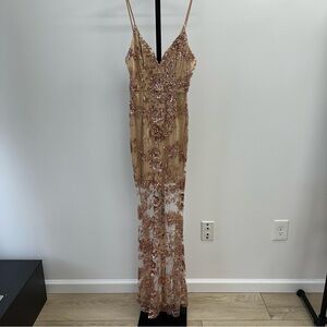 NWT Fashion Nova Honor Rose Gold Sequin Maxi Dress